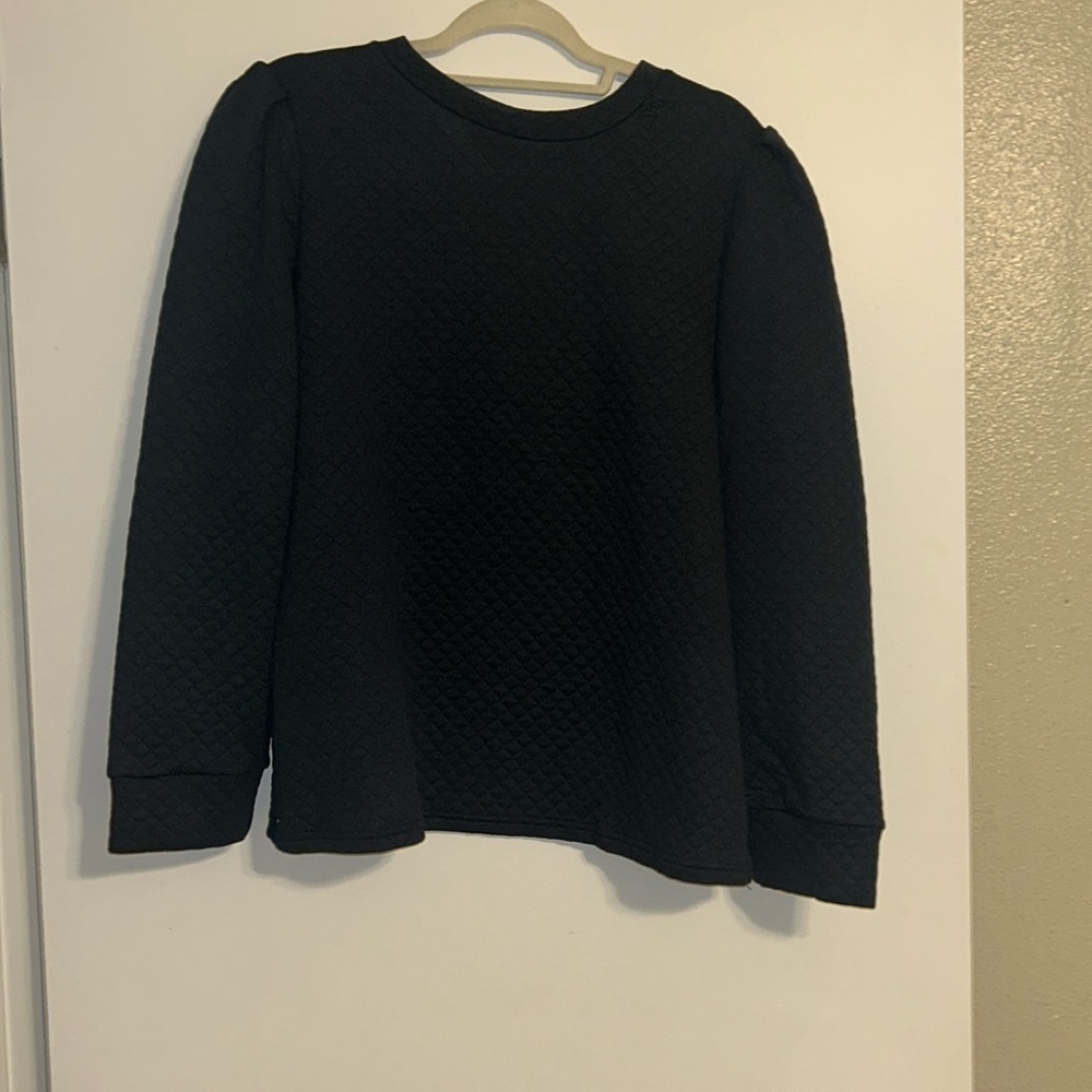 Navy Quilted Puff sleeve Sweatshirt